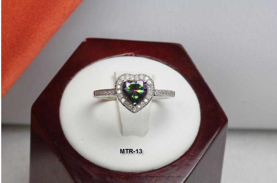 1.0 CTW STERLING SILVER HEART CUT CZ MYSTIC RAINBOW TOPAZ Promise Purity RING