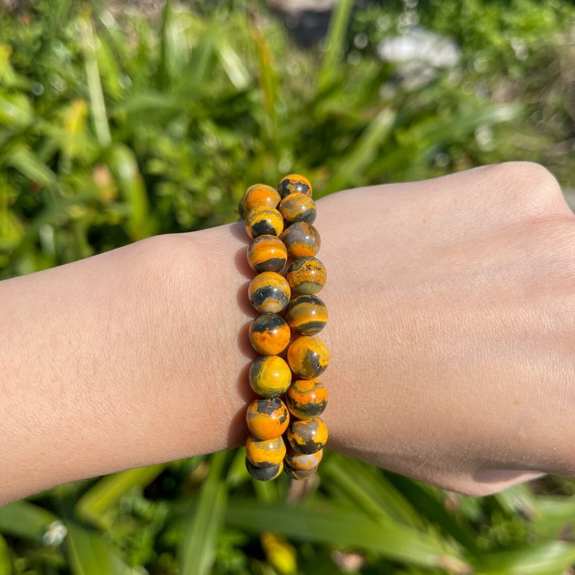 Bumblebee Jasper Beads Bracelet Handmade Stretch Bracelet Casual Crystal Jewelry