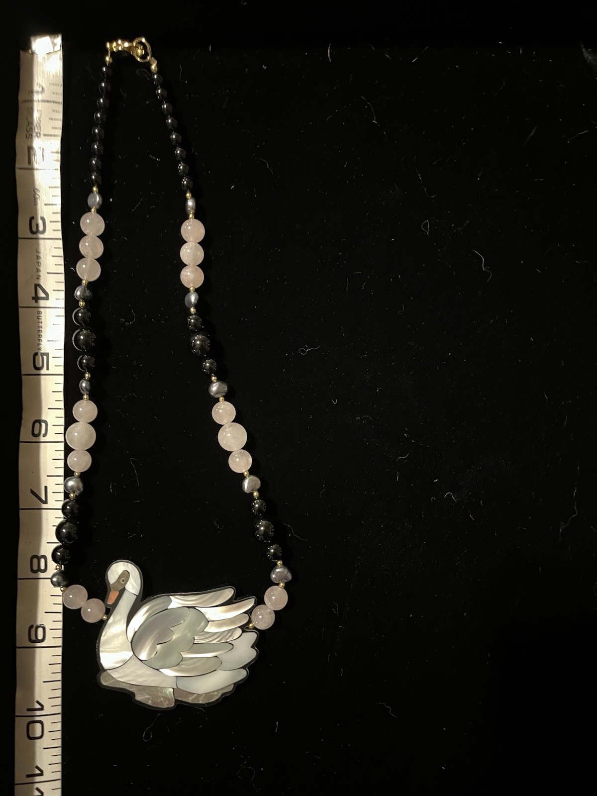 Vintage Lee Sands Statement Necklace Earrings Set Abalone Shell MOP Swan Jewelry
