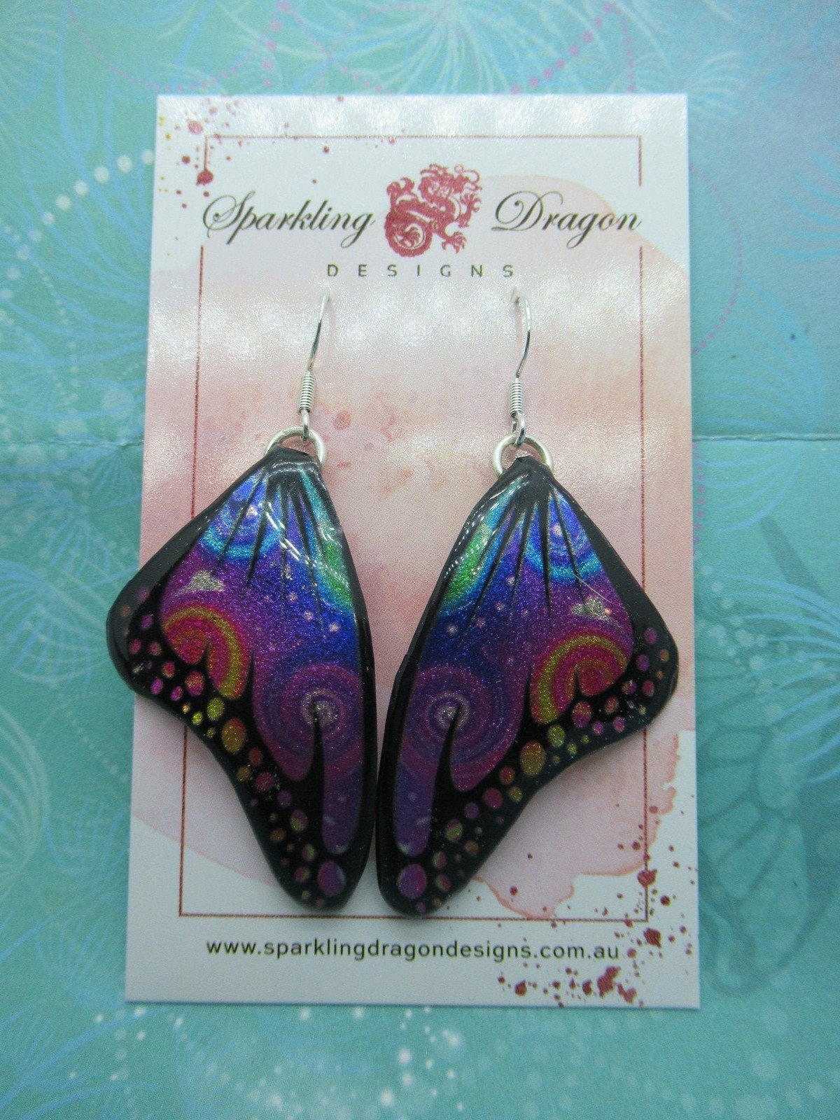 Butterfly Wing Earrings Swirling Rainbow – Fairy Jewellery, Fun Gift for her
