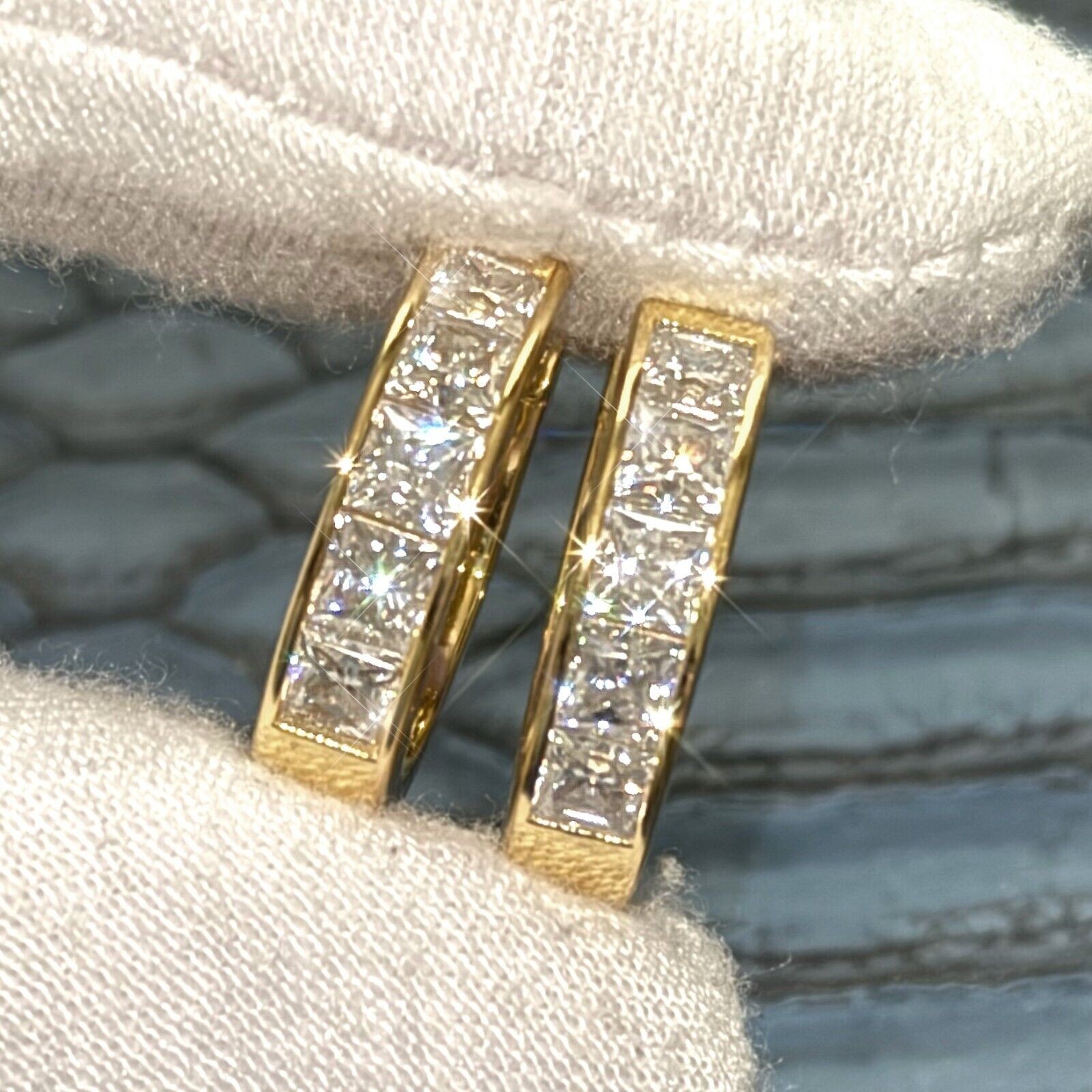 3.50 CTW Princess Cut Moissanite Hoop Earrings 20MM – 925 Silver Gold