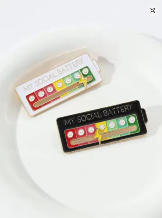Funny Social Battery Cute Interactive Pin Slider Pin – 7-Mood Expression Badge,