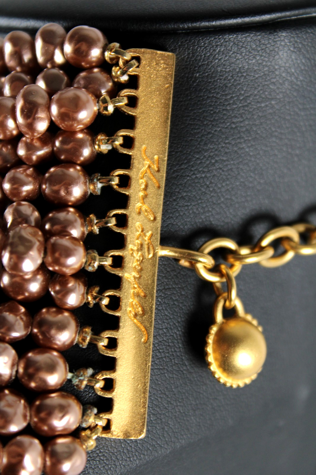 KARL LAGERFELD Vintage Rose Gold Faux Pearl Multi Strand Choker Necklace 15.25″