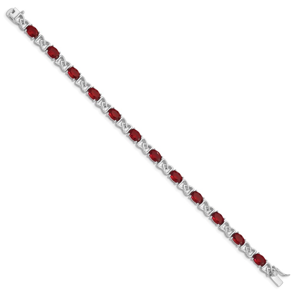 Sterling Silver Rhodium Plated 7 inch Red CZ Bracelet 12.0g Womens