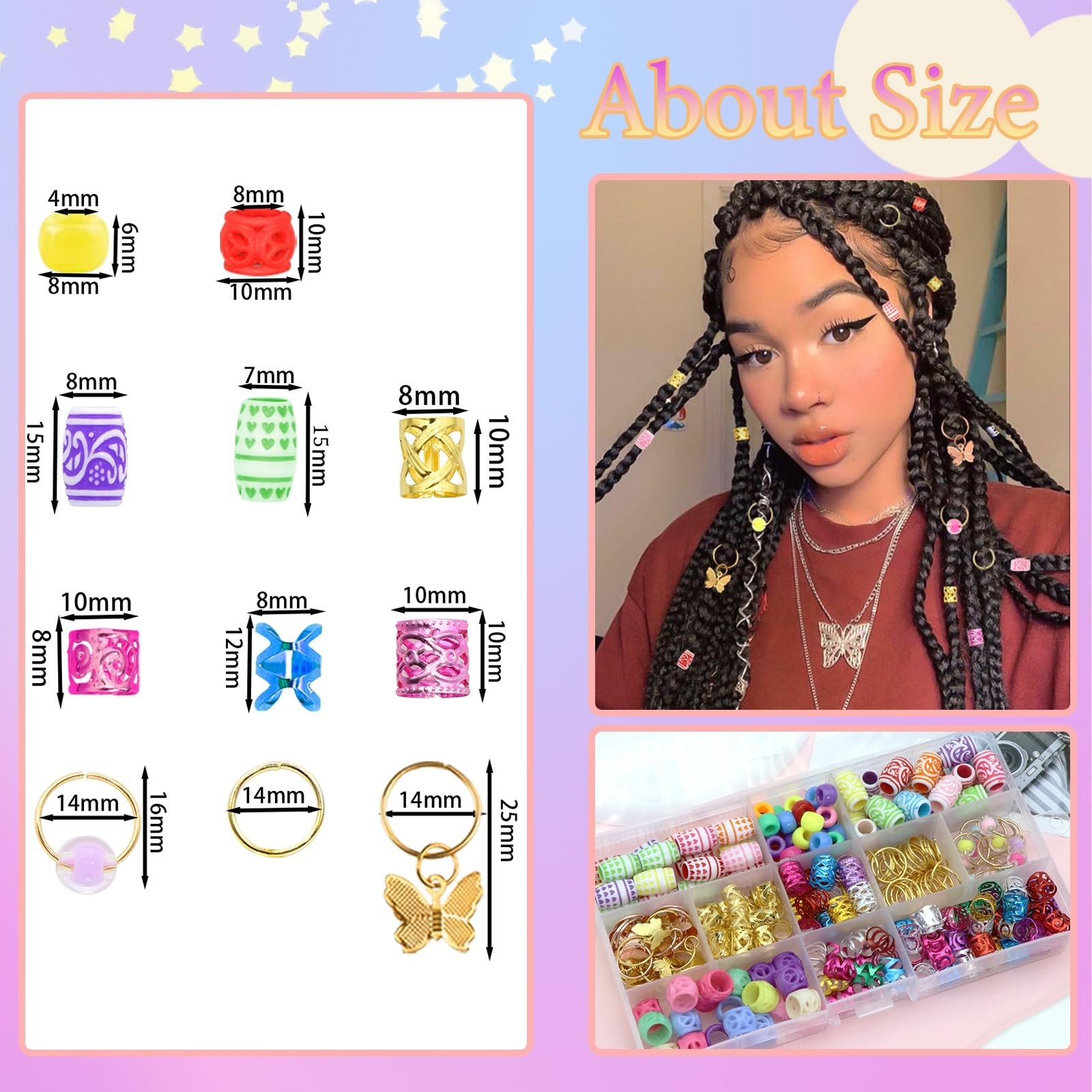 247PCS Hair Jewelry for Braids Mixed Color Loc Dreadlock Beads Metal Alloy Ha…