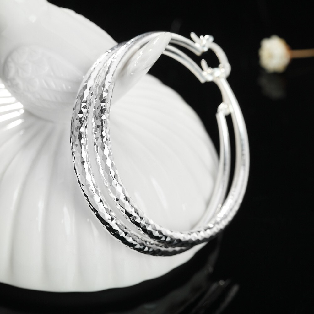 Charms 925 Sterling Silver 5CM circle hoop Earrings for Women Fashion Earrings
