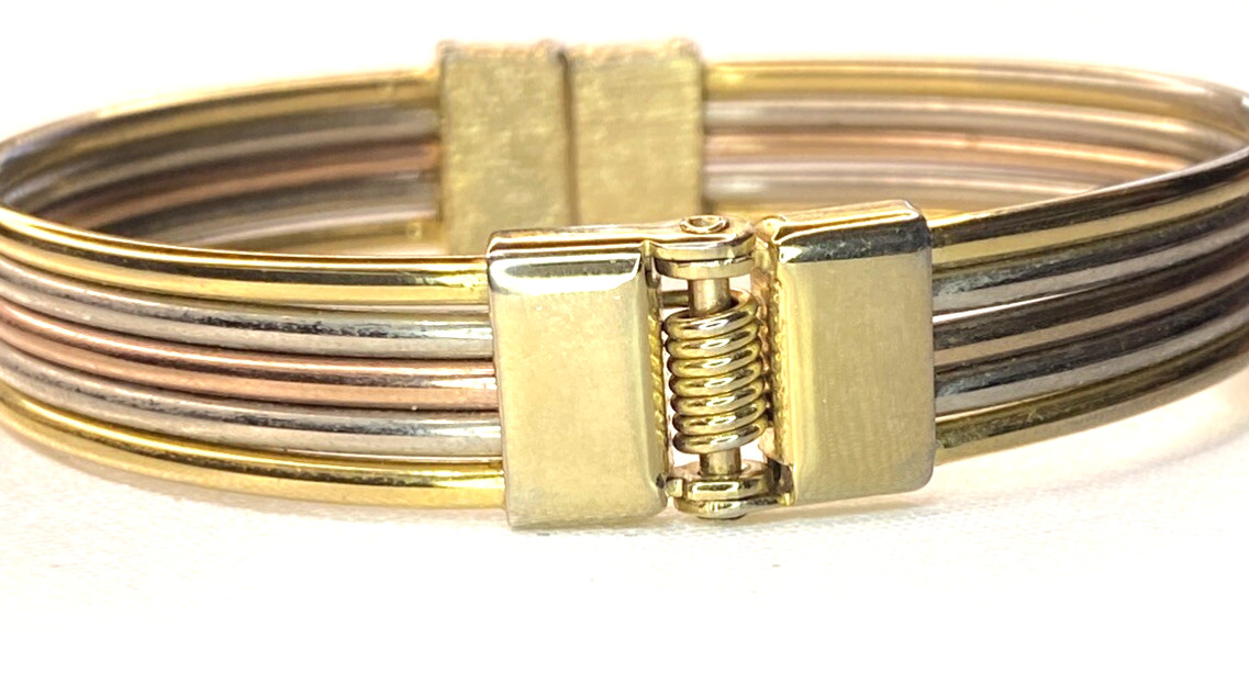 Stylish Tri-Color (Gold, Silver, & Rose gold) Hinged Bangle Bracelet