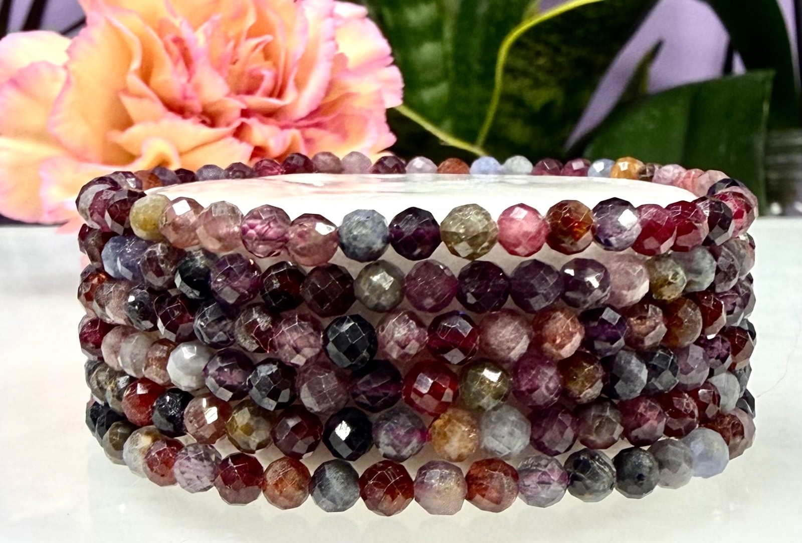 Wholesale 6 Pcs Natural Rainbow Spinel 4mm Faceted 7.5” Stretch Bracelet