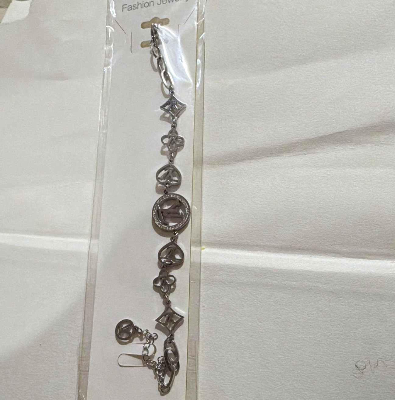Silver Tone Cable Chain Religious Dangle Charm Bracelet Lobster Clasp