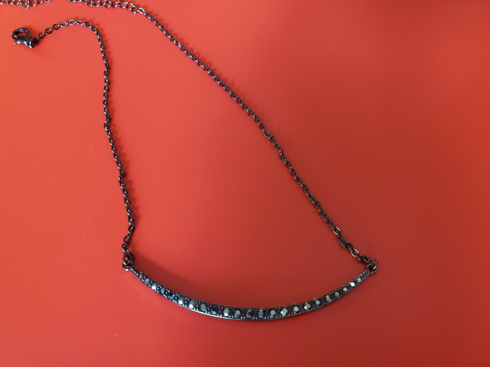 Park Lane Pretty Please Bar Pendant Hematite Black Chain Pave Crystals Necklace