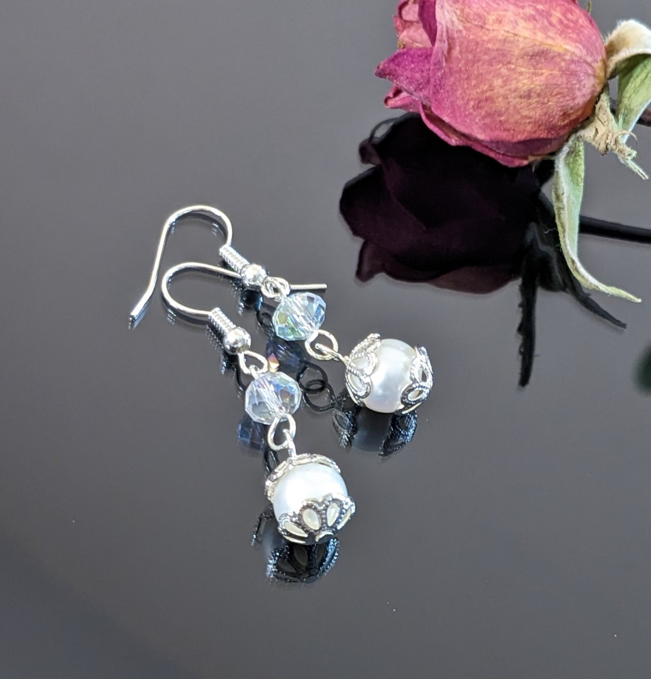 Freshwater Pearl Earrings Dangle 6 pairs White Pink Gray Elegant Everyday Wear