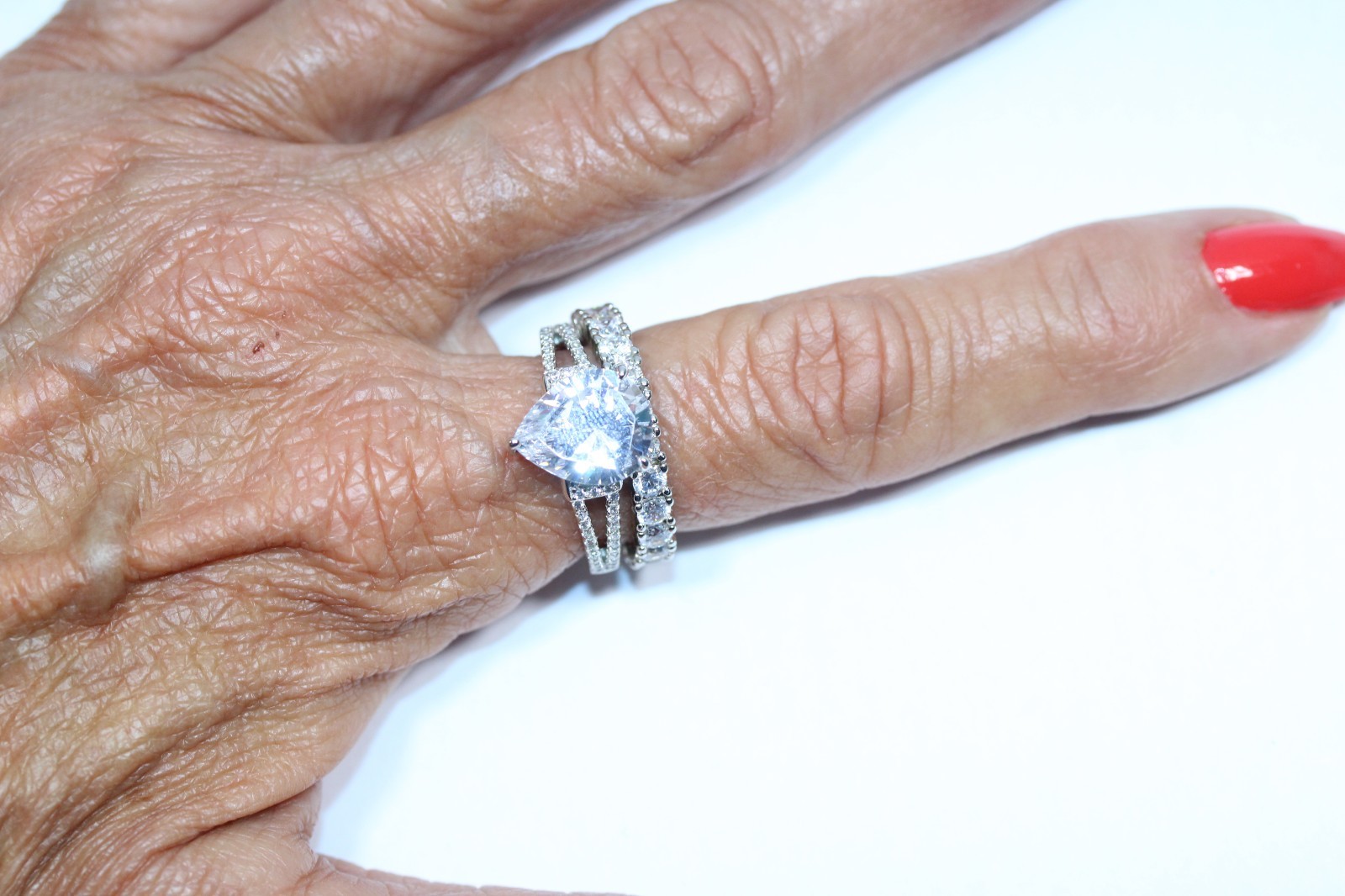 Gorgeous Sterling Silver 925 PEAR 2 Ring Wedding Set JCL NIB Size 8