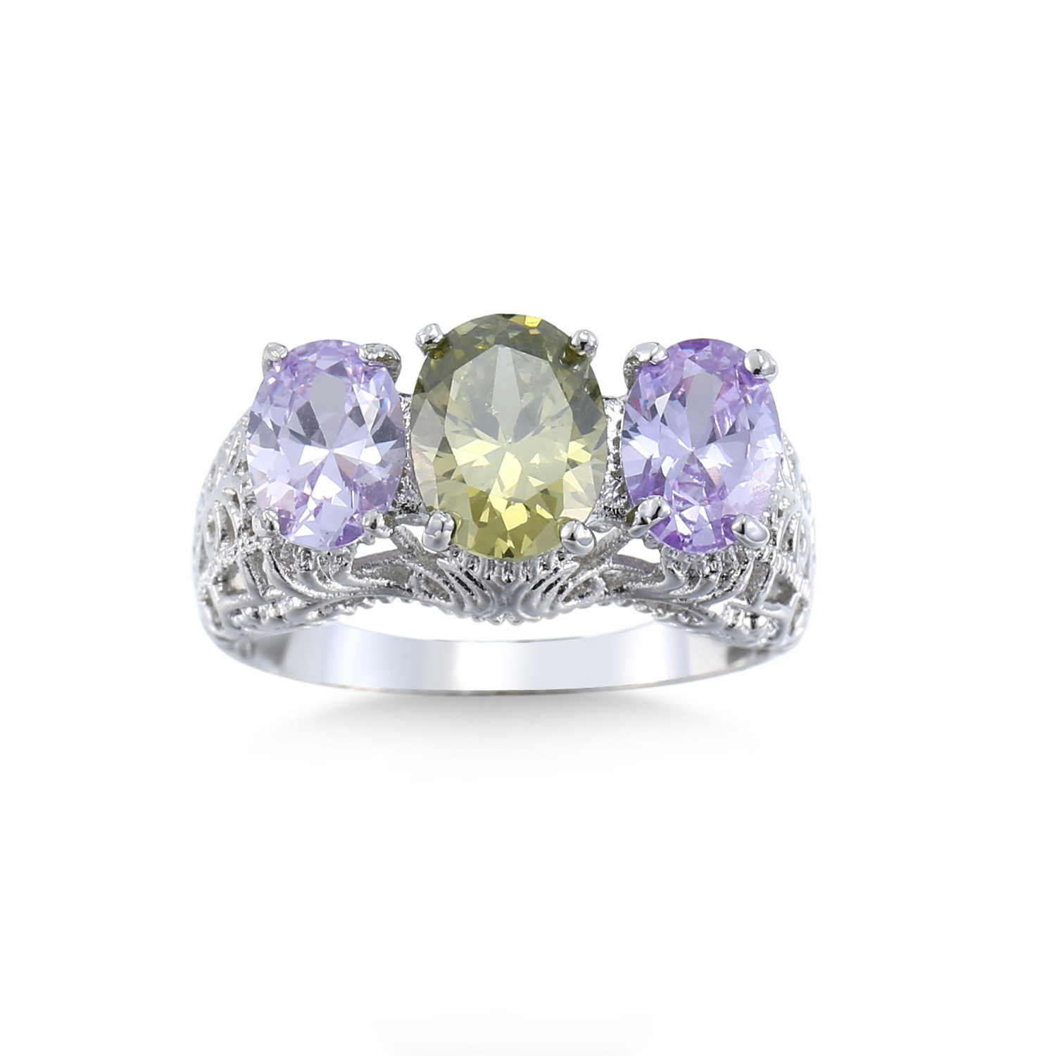 18.20 Cts Olive Peridot Purple Amethyst Gemstone Silver Woman Ring Size 6-10