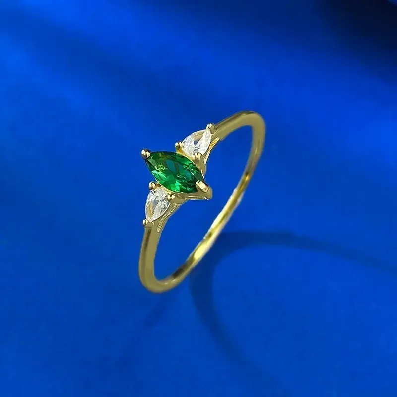 2.50Ct Marquise Cut Simulated Emerald Three Stone Ring In 14K Yellow Gold Plated