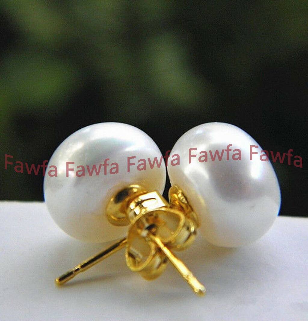Wholesale Natural Genuine Akoya Freshwater Pearl 14K Gold Stud Earrings AAA