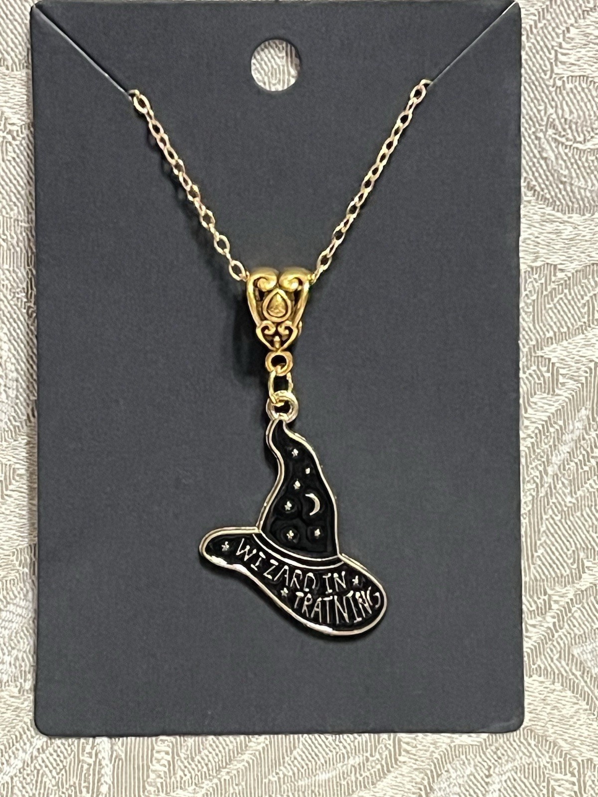 Retro Witch Hat Halloween Charm Bohemian Novelty Fun Gold Necklace 18”