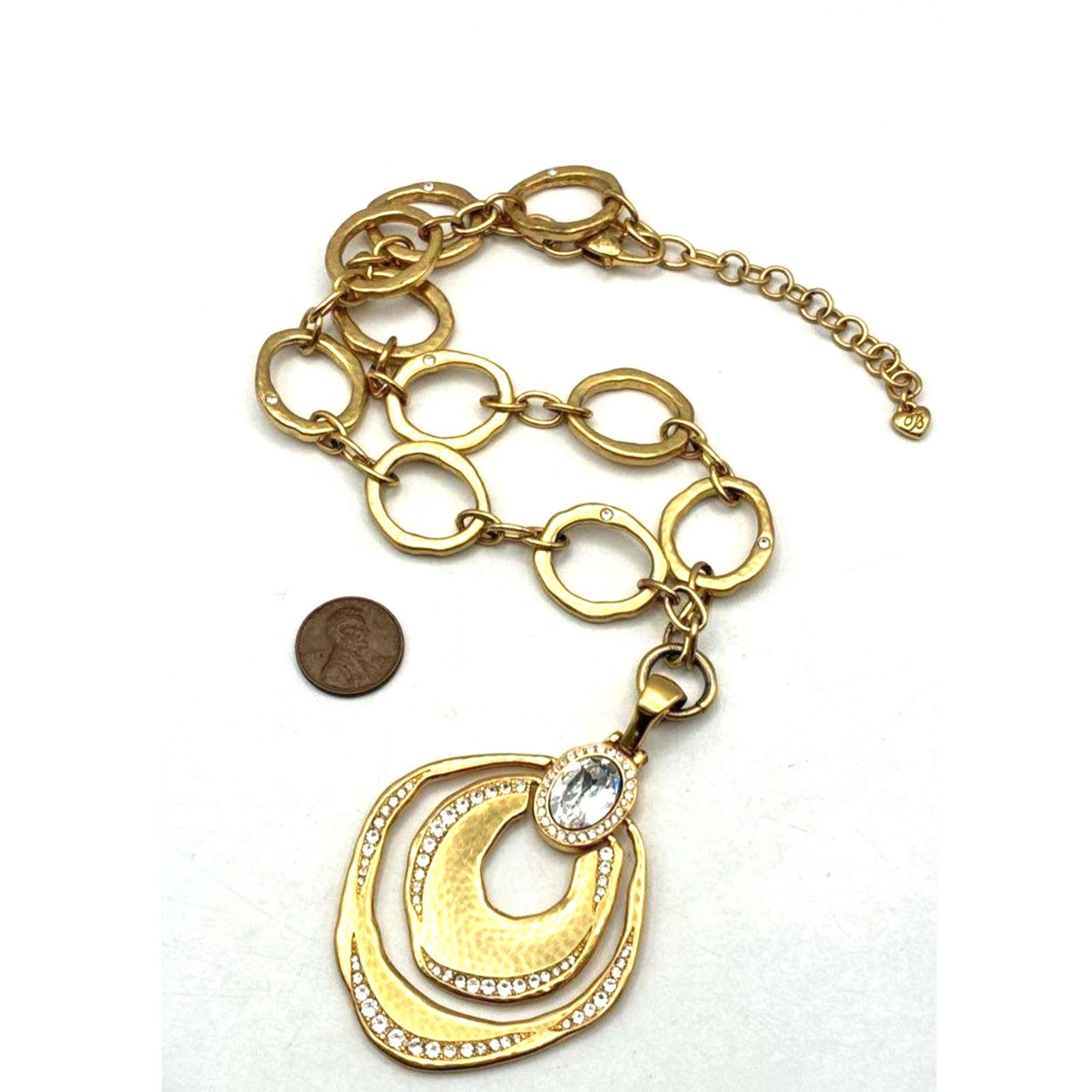 Vintage Brighton Rhinestone Circle Pendant Toggle Necklace