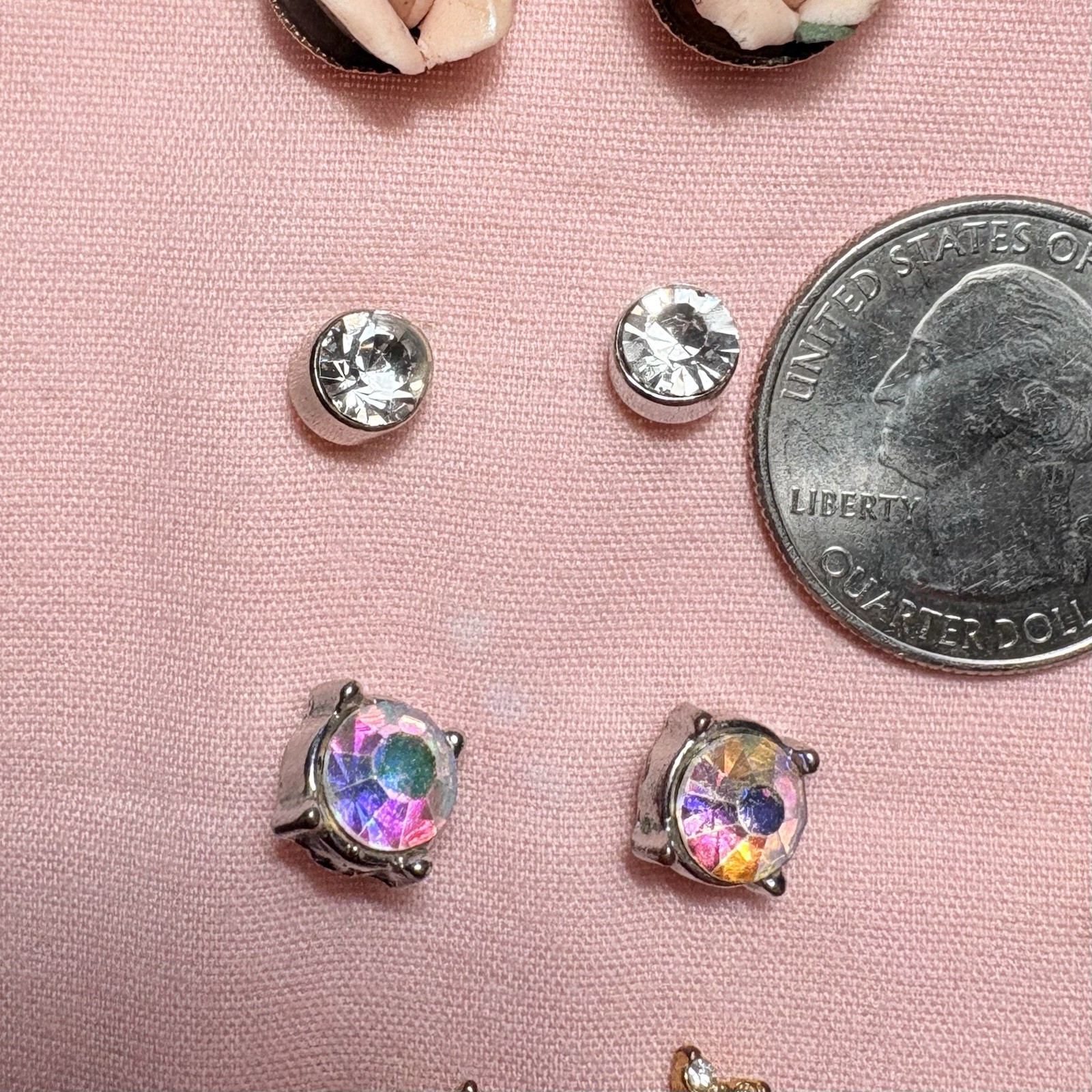 Lot 8 Pair Pierced Earrings Cross Rhinestones AB Cloisonné Post Stud Wearable