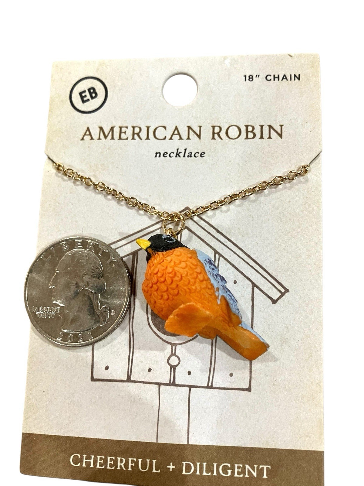 3D Bird Robin Necklace 18” Chain Gift For Her