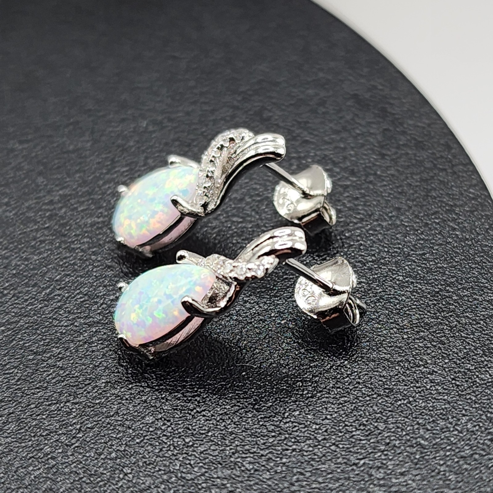 925 NEW Sterling Silver Pendant &Earrings Set Lab Created Opals &CZ