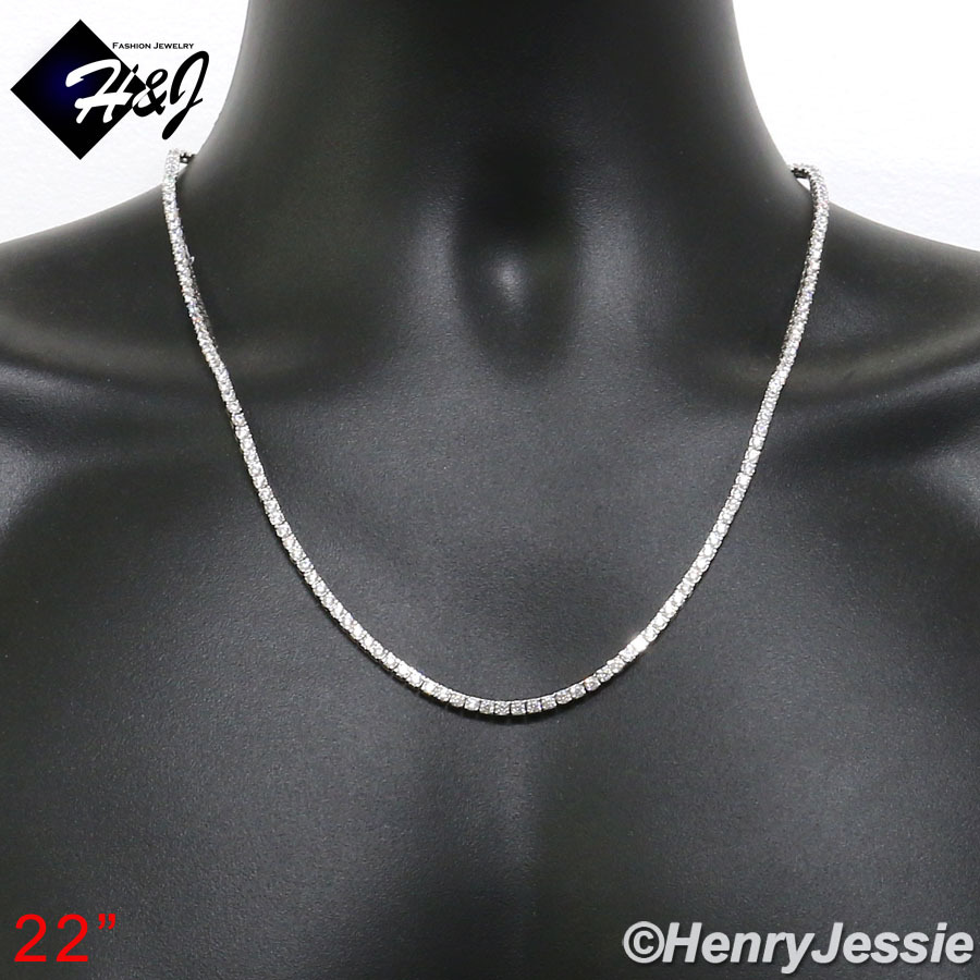 16″-24″MEN 925 STERLING SILVER 3MM MOISSANITE 1 ROW TENNIS CHAIN NECKLACE*MN24
