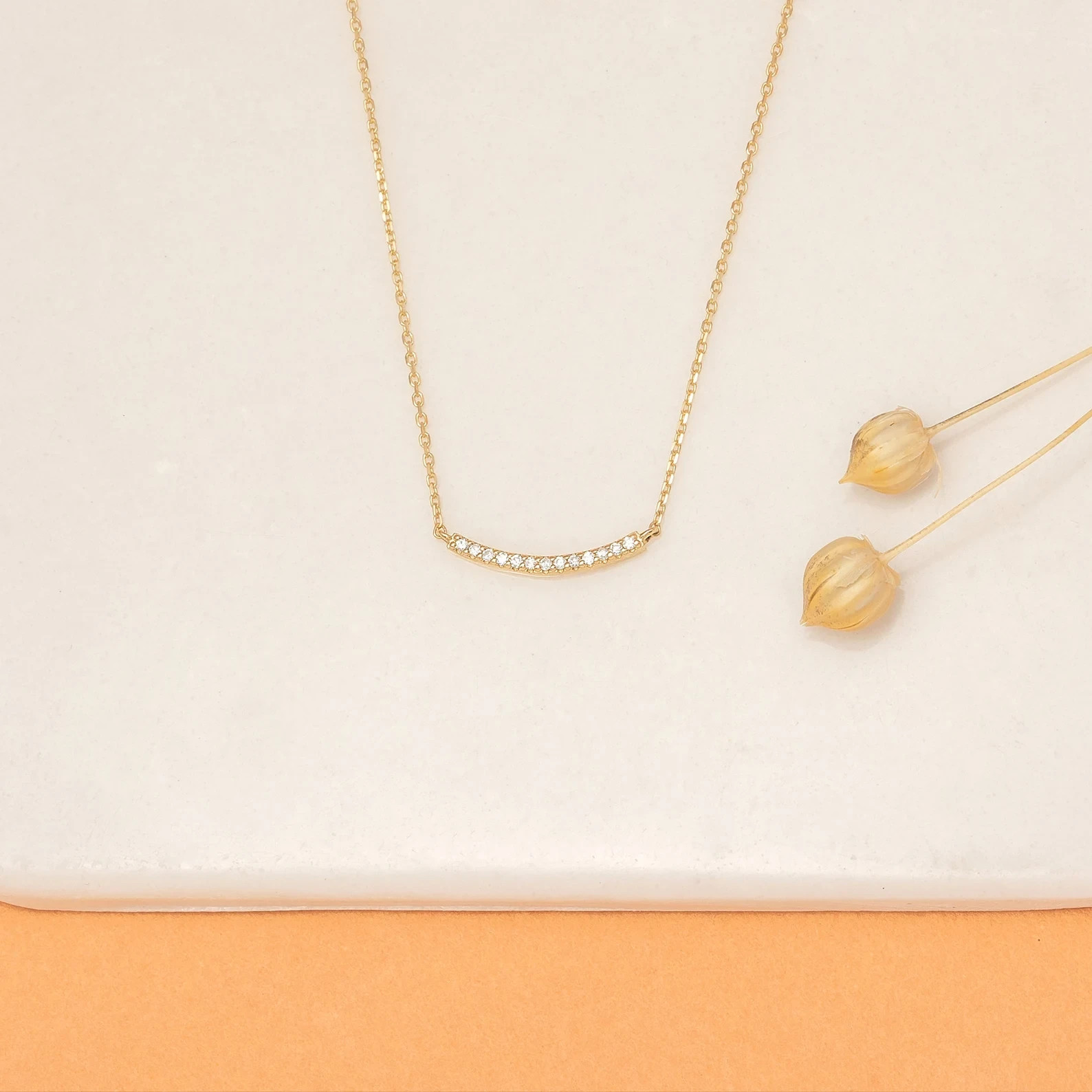 1.00 Ct Round EF VS Lab Grown Diamond Dainty Bar Necklace in 14K Solid Gold