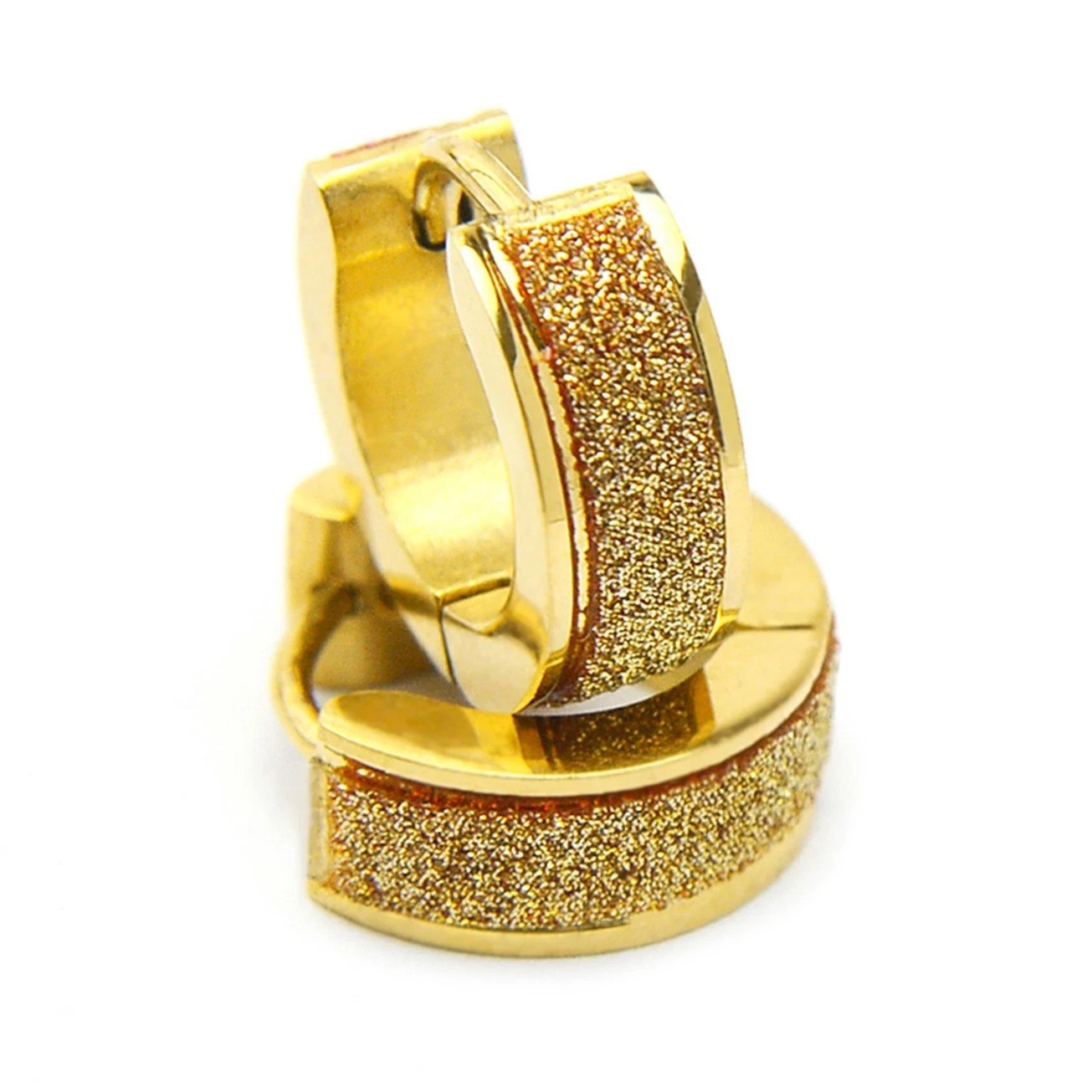 Mens Womens Stainless Steel Gold Plated Glitter Huggie Hoop Earrings Unisex Gift