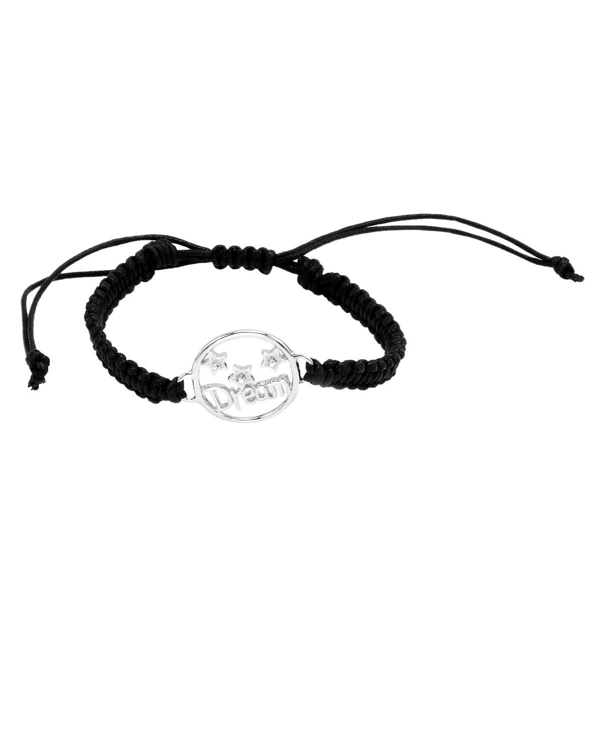 Black Macrame Knotted Cord Bracelet Sterling Crystal Dream Charm Shamballa $80