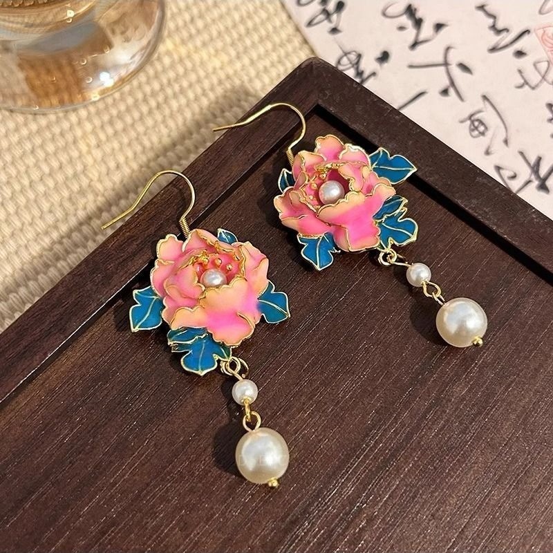 Chinese Style Peony Stud Earrings New Chinese Design Qipao Hanfu Jewelry
