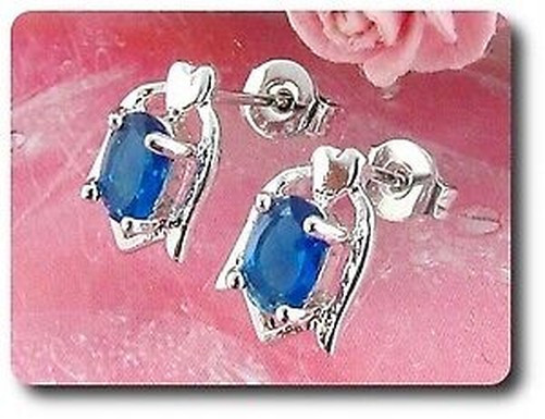 Earrings Blue Sapphire 0 3/32×0 9/32in Gold Plated White 18 K