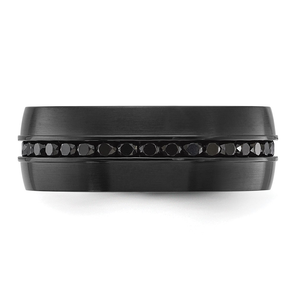 Titanium Brushed Black IP-plated with Black Cubic Zirconia 8mm Band Ring Size 9