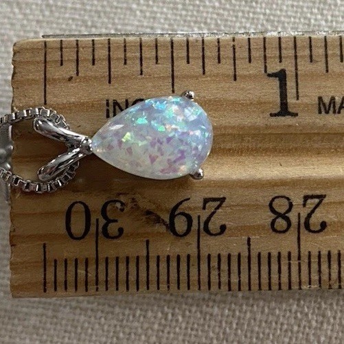 New White Fire Opal Necklace Pendant Box Chain Silver