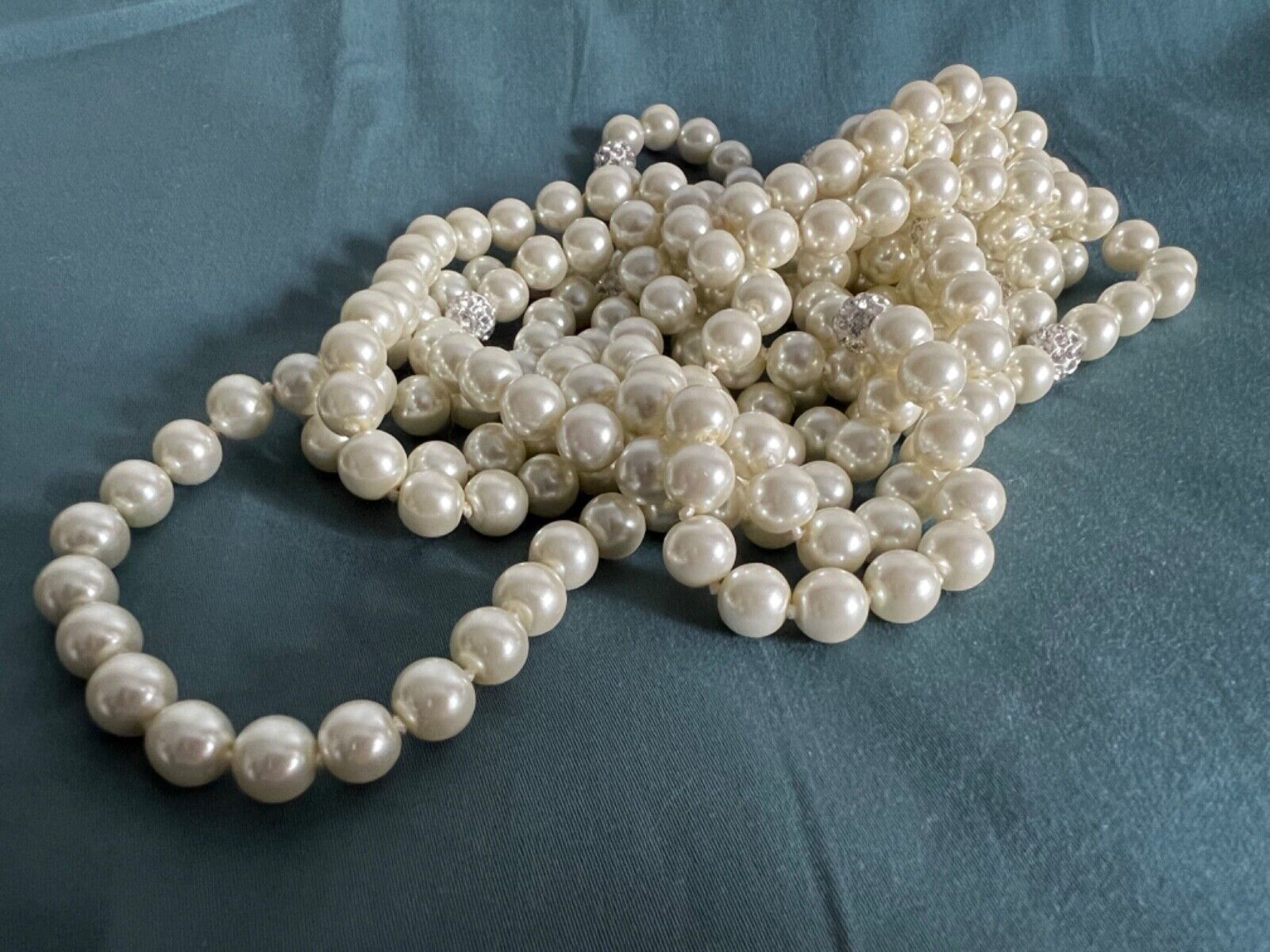 Good Quality Glass Pearl Versatile Very Long Length Crystal Balls Necklace BNWOT