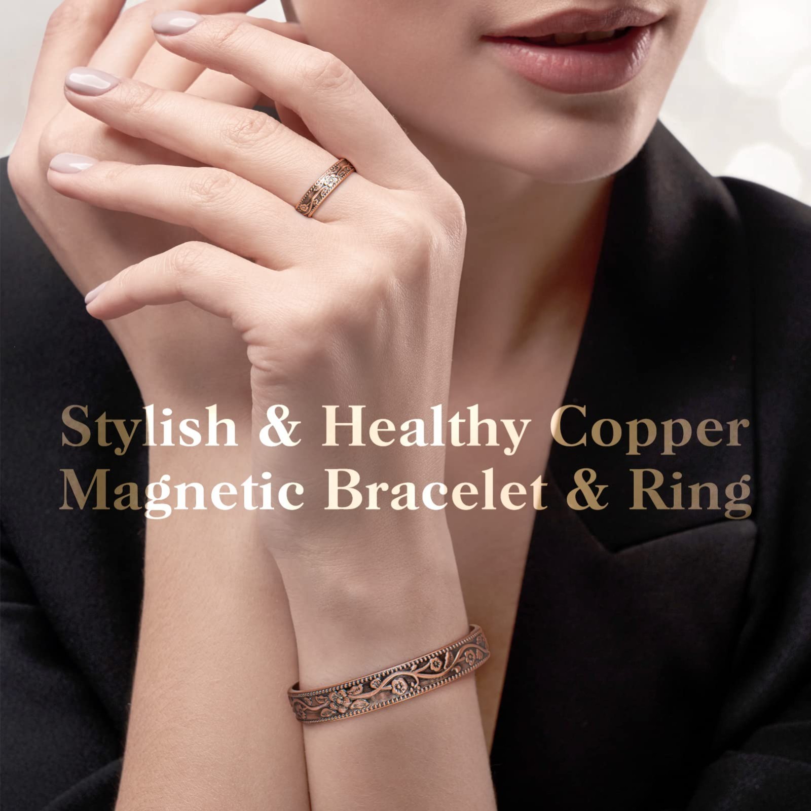 Lymphatic Drainage Ring & Copper Bracelet Set – Magnetic Detox Jewelry Gift for