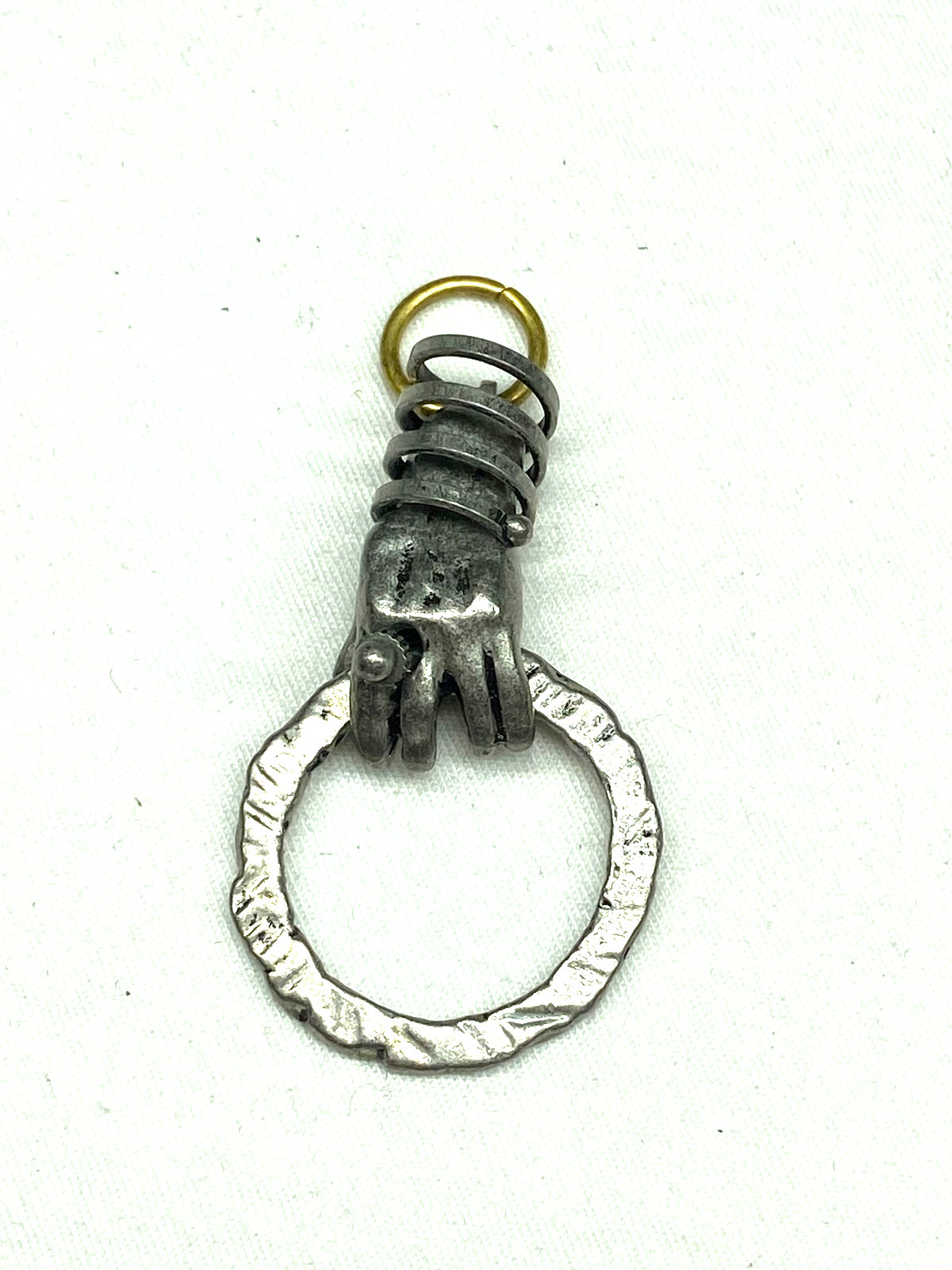 Silver Tone Modern Hand Holding Charm Holder Pendant Metal Wrap