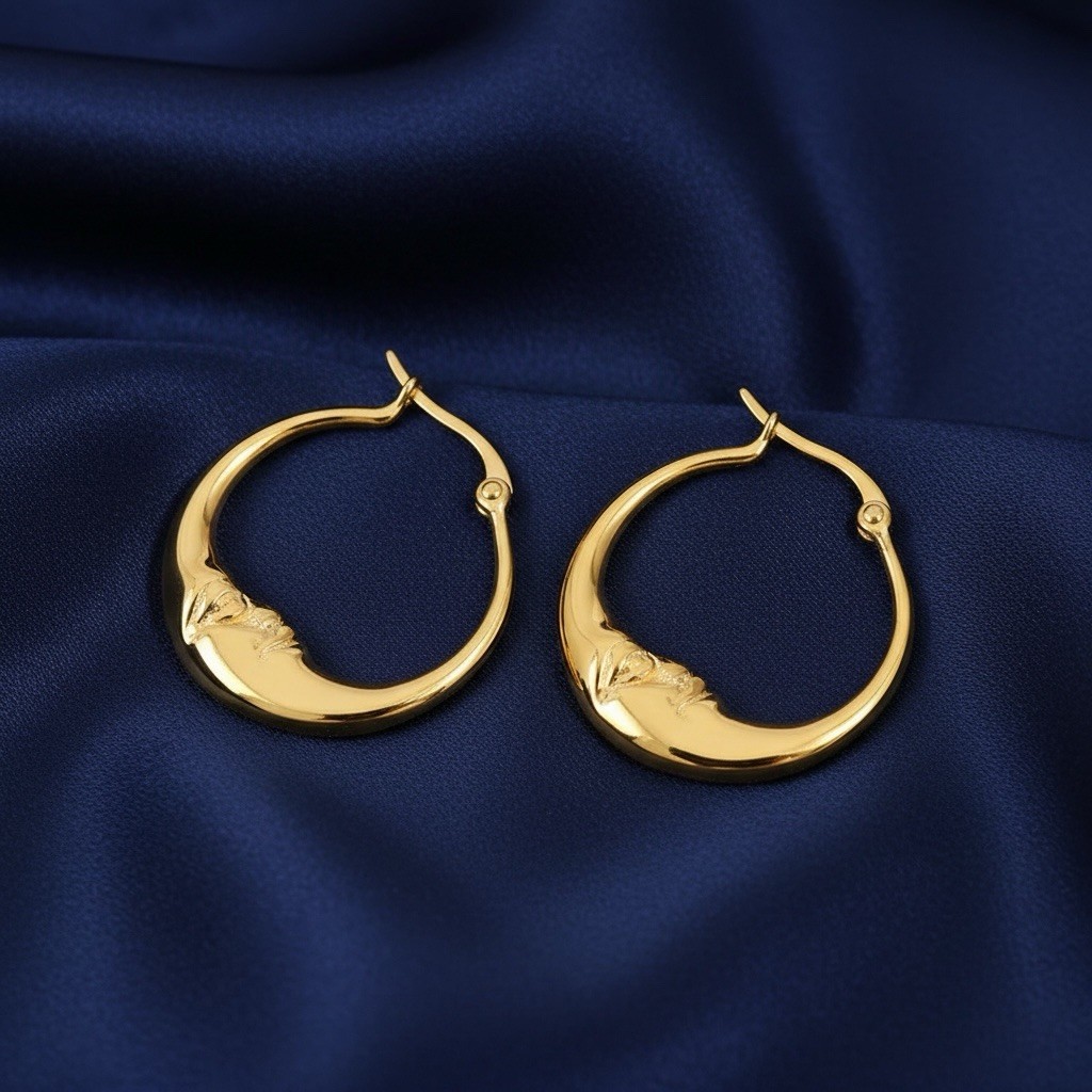 Anthropologie Hoop Moon Earrings Gold Face Boho Celestial Minimalist Sculptural