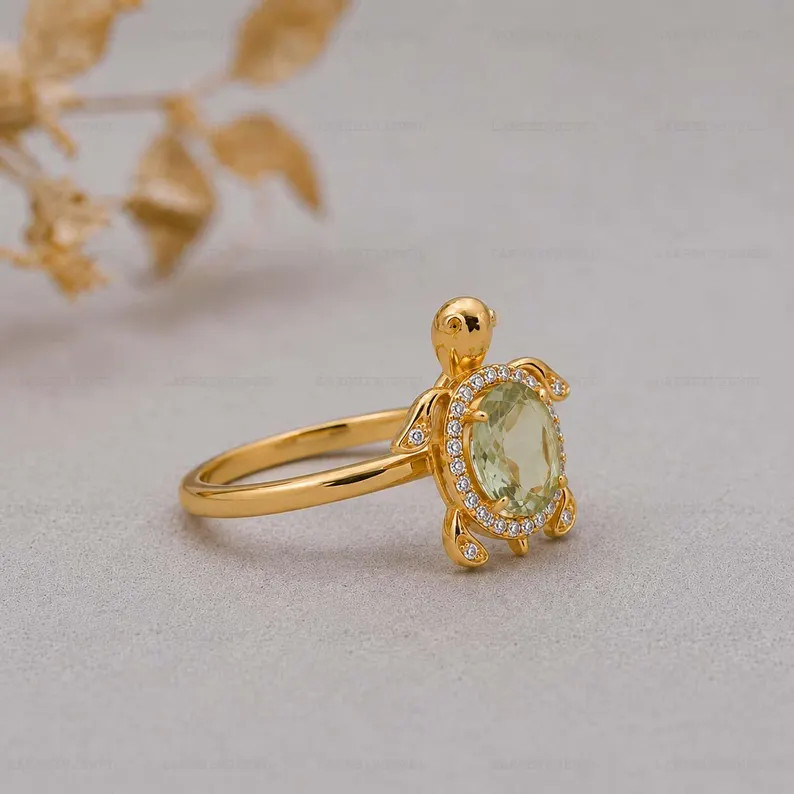 Amethyst Turtle Ring, Gold Alloy, Anniversary Birthday Gift For Her, Women Ring