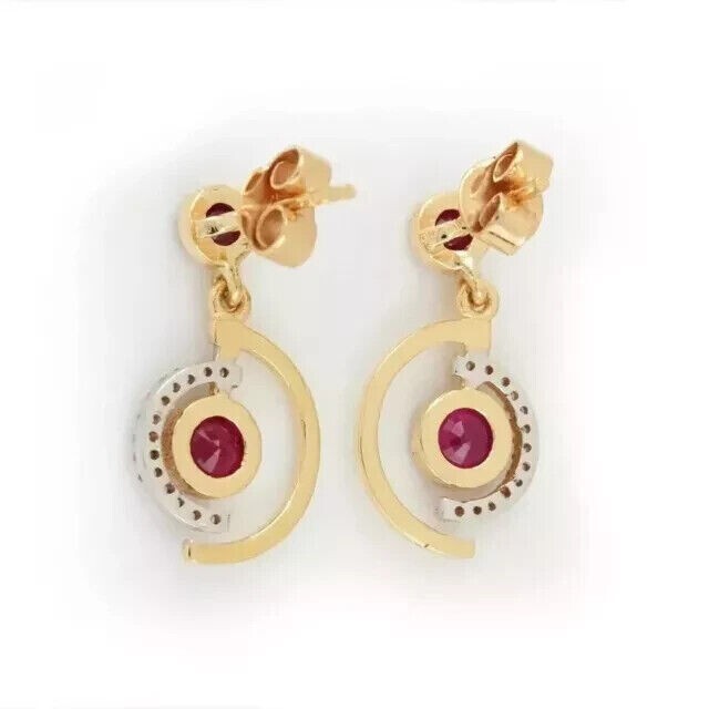 2 Ct Round Cut Simulated Red Ruby Women’s Drop Earring In 14K Yellow Gold Plated