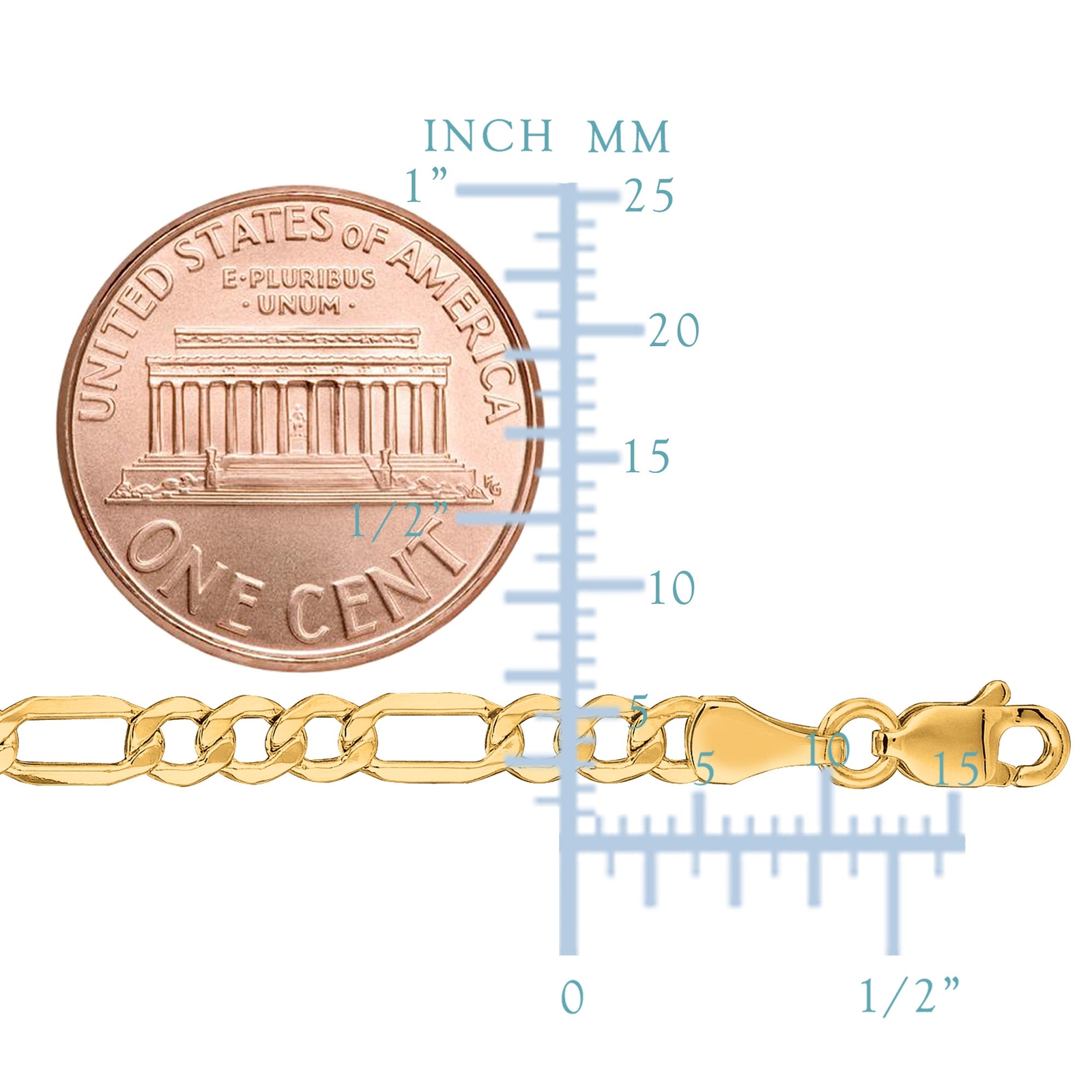 14k Yellow Real Gold Filled Figaro Chain Necklace, 3.2 mm, 20″