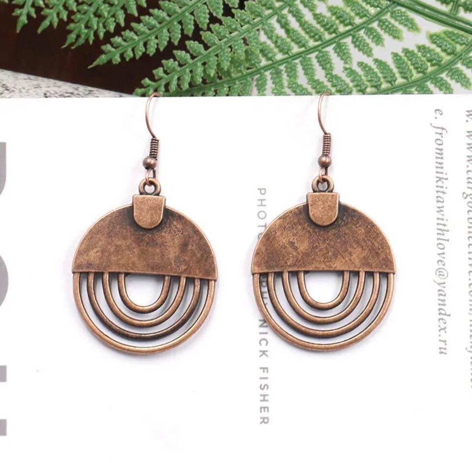 Ethinc Bohemia Copper Red Round Drop Earrings For Women Circle Charm Pendant Ret