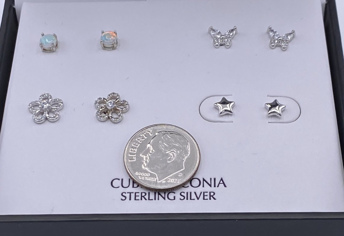 Giani Bernini Sterling Silver 4-Pair Synthetic Opal & CZ Stud Earrings Gift Box