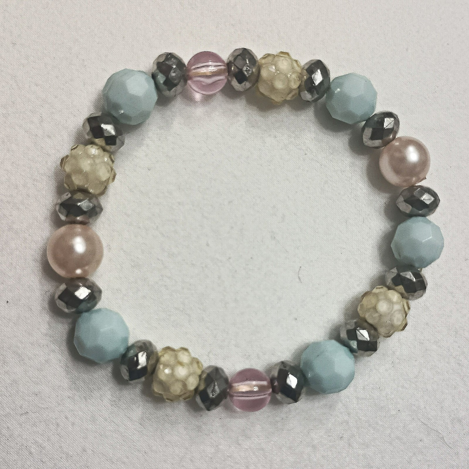 4 Pc Handmade Stretch Beaded Bracelet Set Colorful Glass Silver Tone Charm Boho