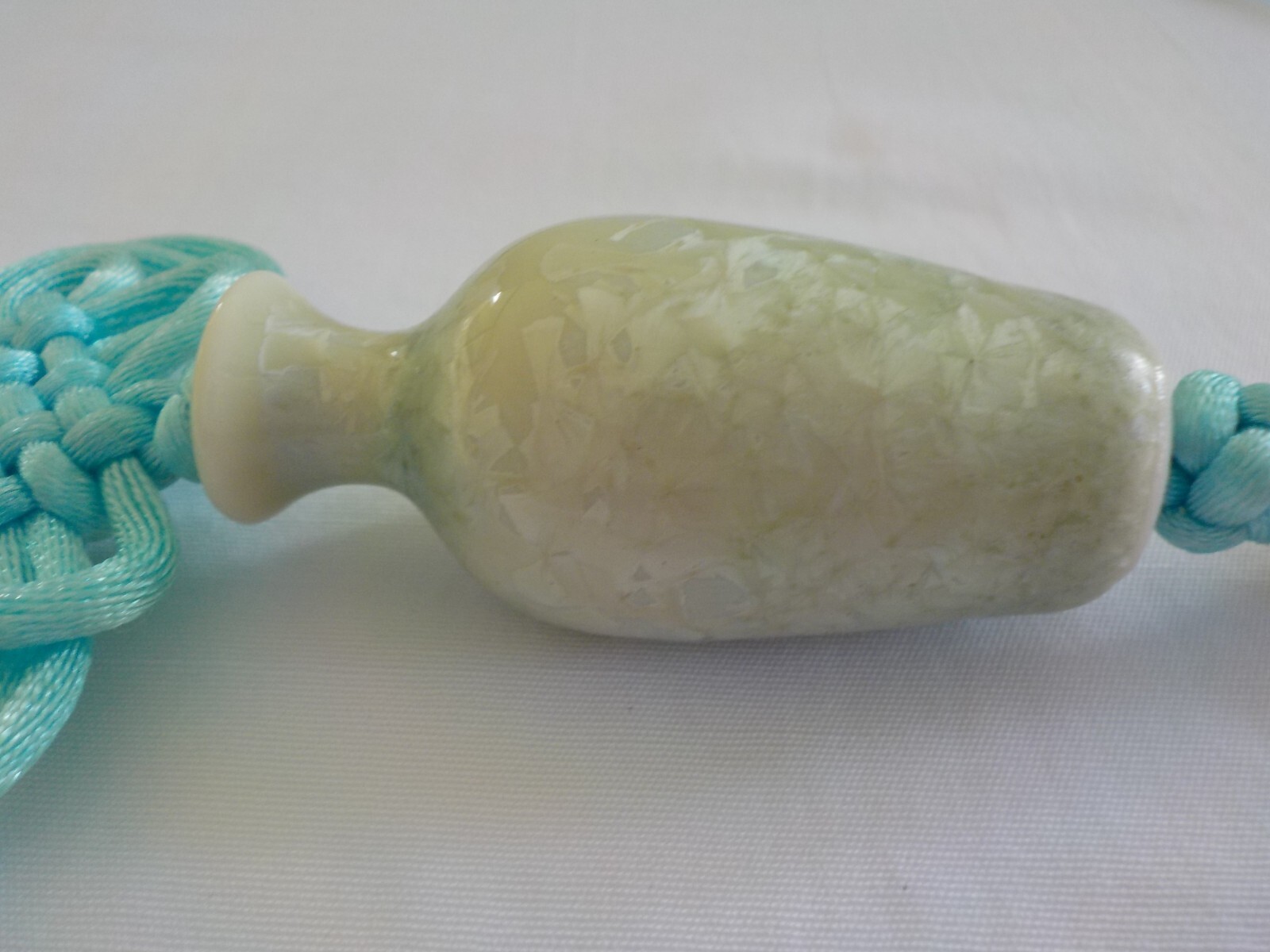 Vase Shape Asian Necklace Cord Woven Tassel Aqua Blue Light Green
