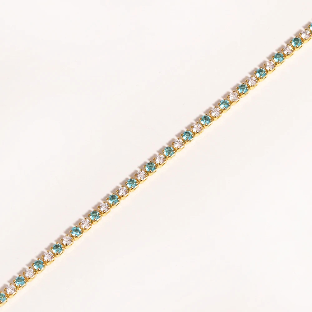 Gold Color Tennis Chain Necklace 2mm Simulated Zirconia 16in Women Jewelry