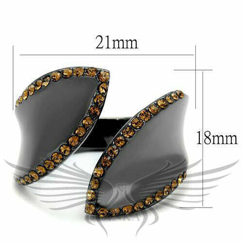 Brilliant Brown Top Grade Crystals Light Black Ion Plated Fashion Ring Tk2692
