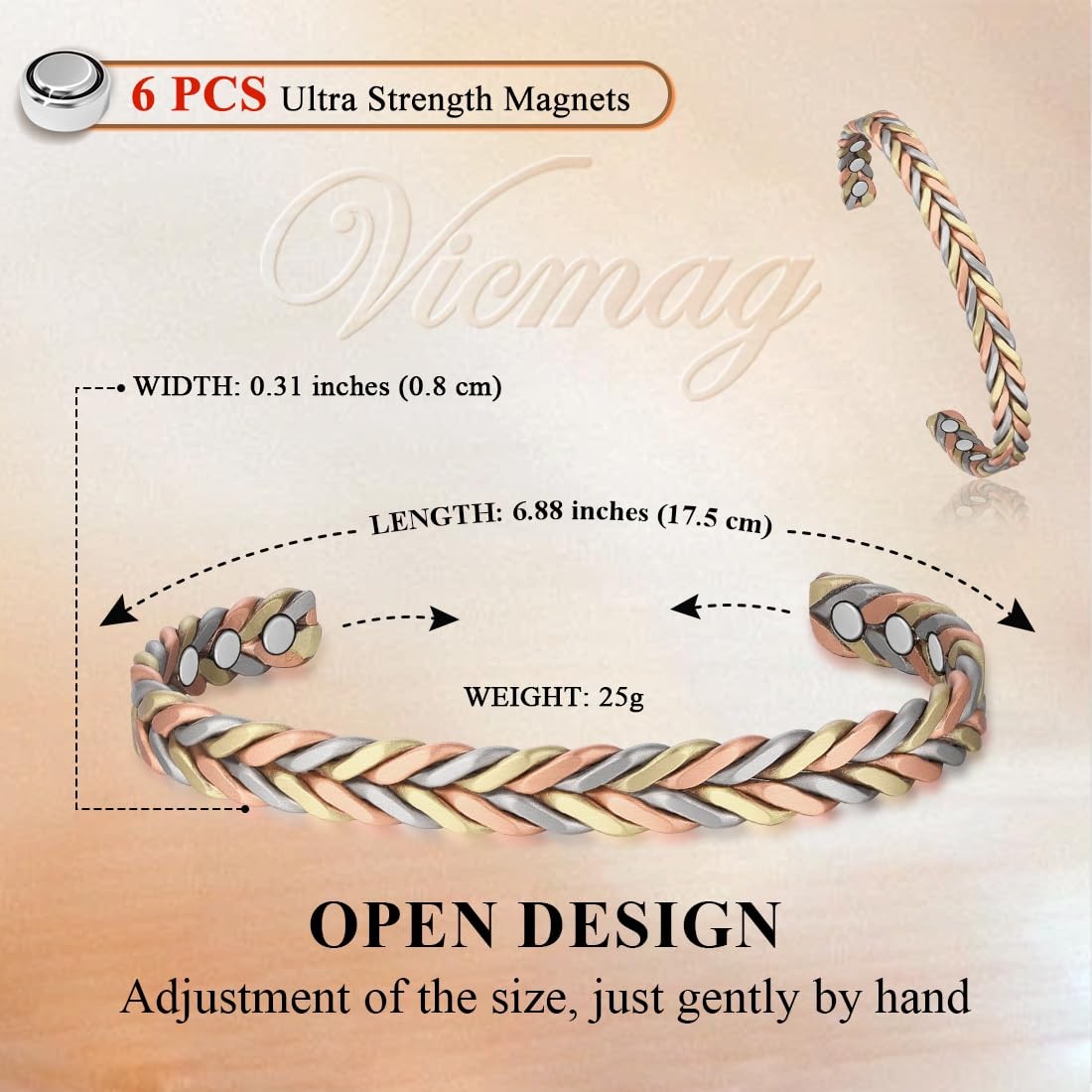 Vicmag Copper Bracelet for Women Men Magnetic Bracelet with Ultra Strength Magne