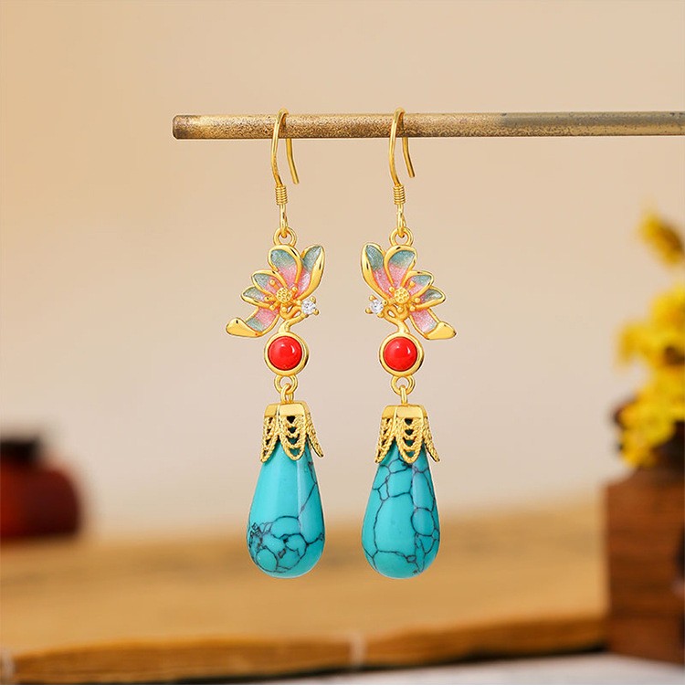 New Chinese Style Butterfly Tassel Earrings Guochao Faux Turquoise Accessory