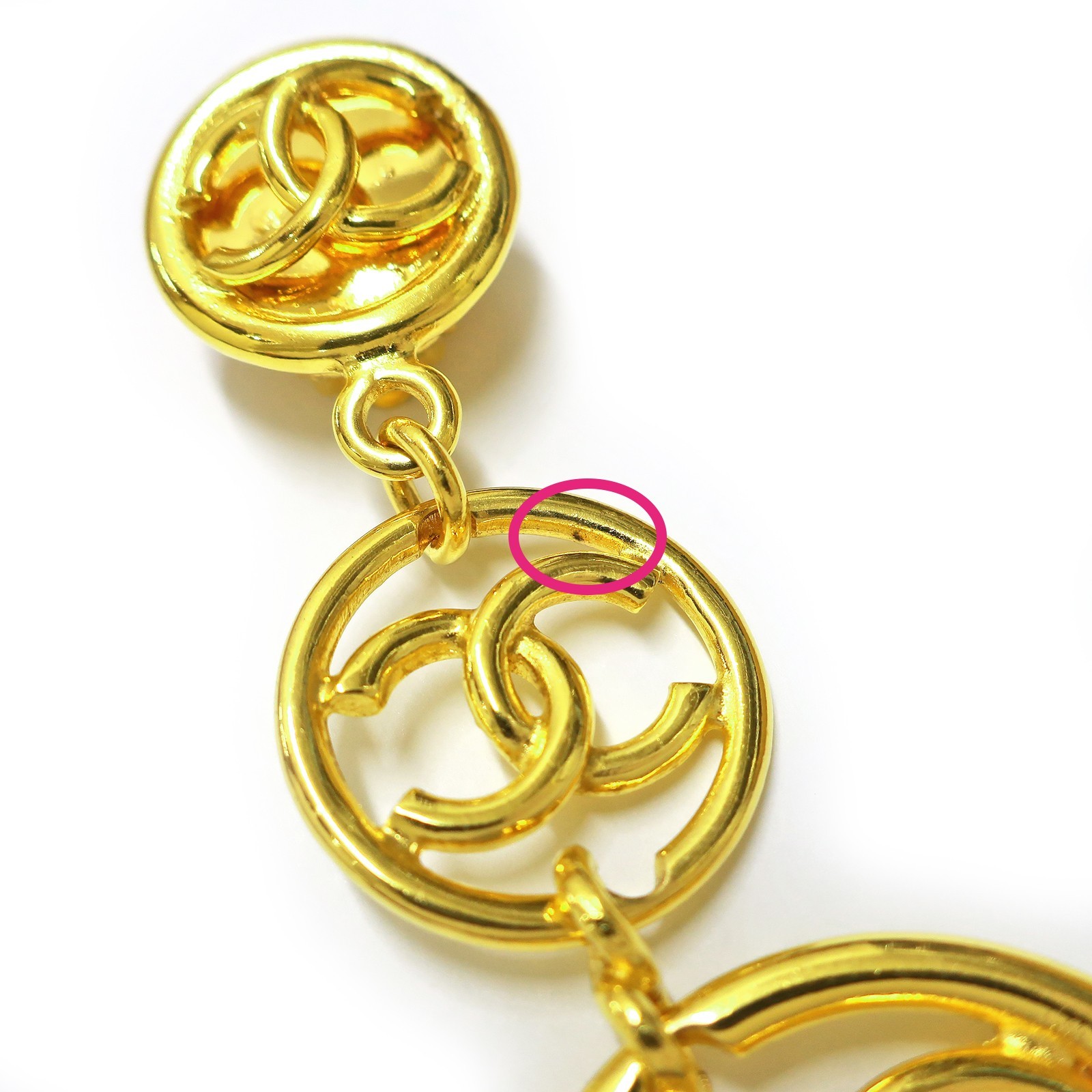 CHANEL Gold Plated CC Logos Round Swing Vintage Clip Earrings #1256c Rise-on