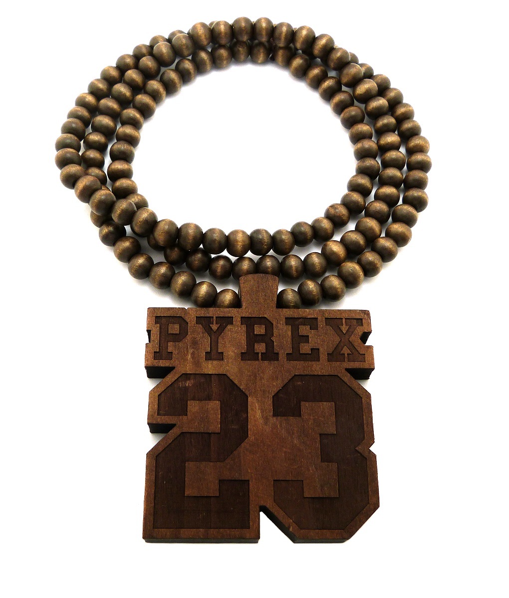 New Good Quality PYREX23 Pendant w/8mm 36″ Wooden Bead Hip Hop Necklace FXJ211