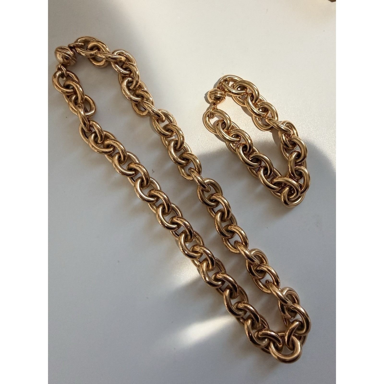 Milor Bronze Italy Rose Chunky Oval Link Magnetic Clasp Bracelet Necklace 2 Pcs
